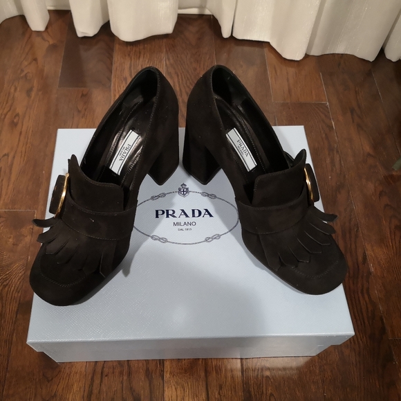 Prada Fringed Loafer Heel in Suede - Picture 2 of 5